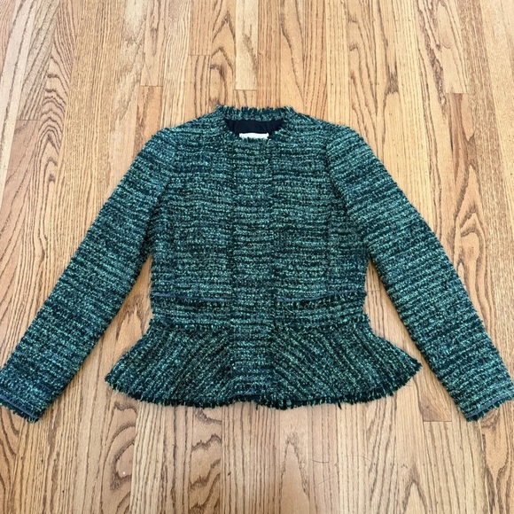 Rebecca Taylor Bouclé Tweed Peplum Jacket – Green Multi – Size 4 - Picture 3 of 11